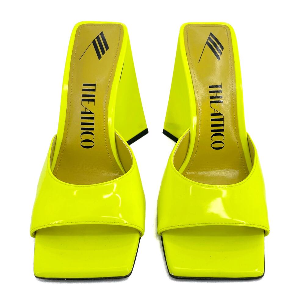 The Attico Devon Mules Neon Yellow Heel Square Toe Leather Party Shoe EU 37 US 7 - Picture 2 of 14